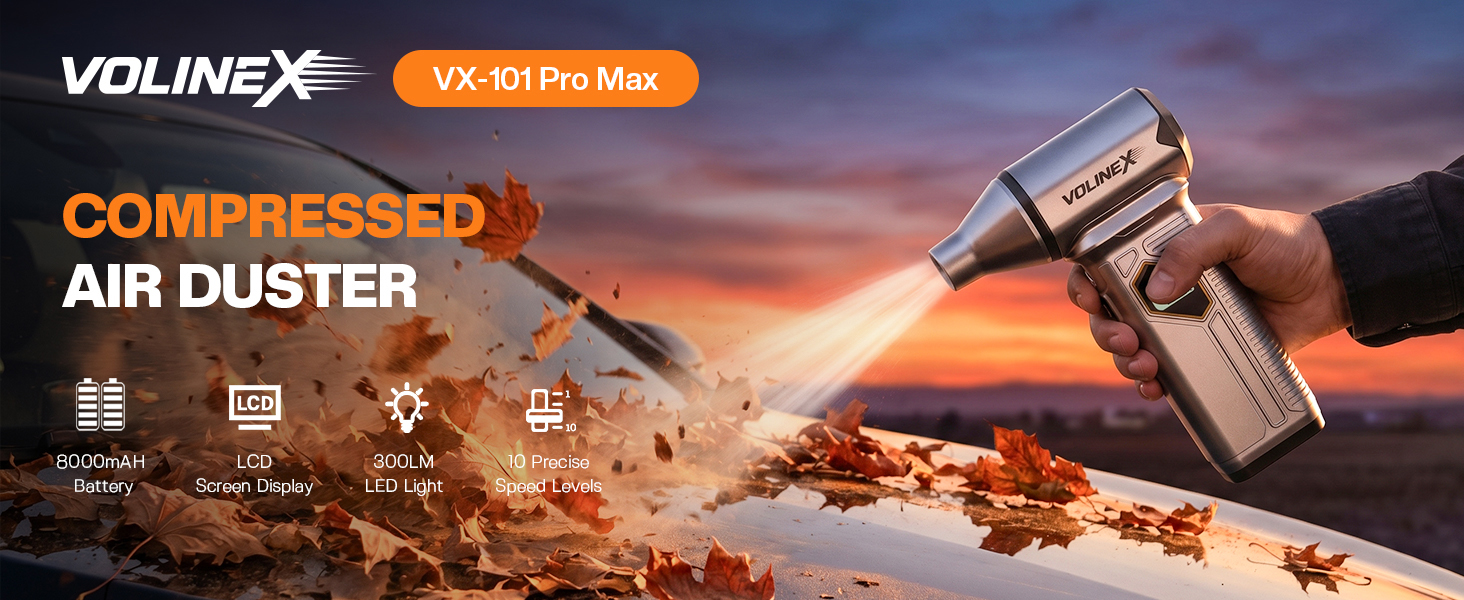 VOLINEX VX-101 Pro Max compressed air duster — powerful cordless cleaning for car, home, and outdoors
