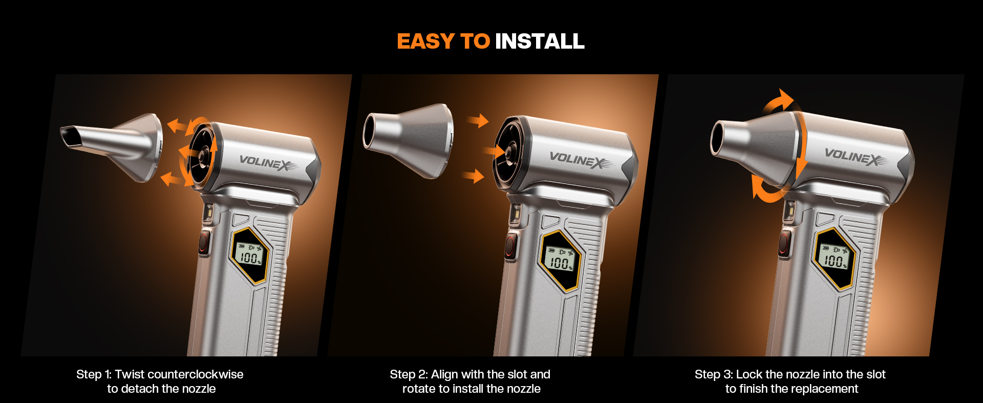 Easy 3-step nozzle installation: twist, align, lock