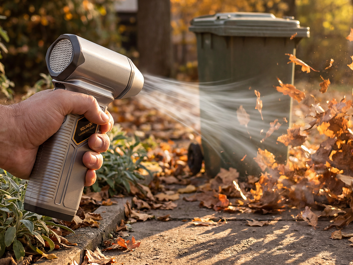 Blowing leaves outdoors